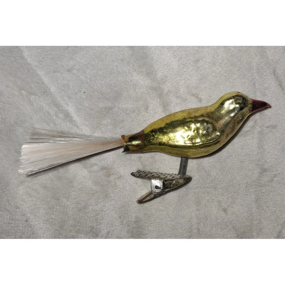 Vintage Mercury Glass Bird Clip-On Christmas Ornament Feather Tail 4
